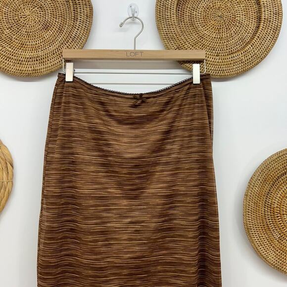 H&M Divided Neutral Brown Lettuce Edge Tiny Bow Lined Skirt Y2K Style Large - Picture 3 of 7